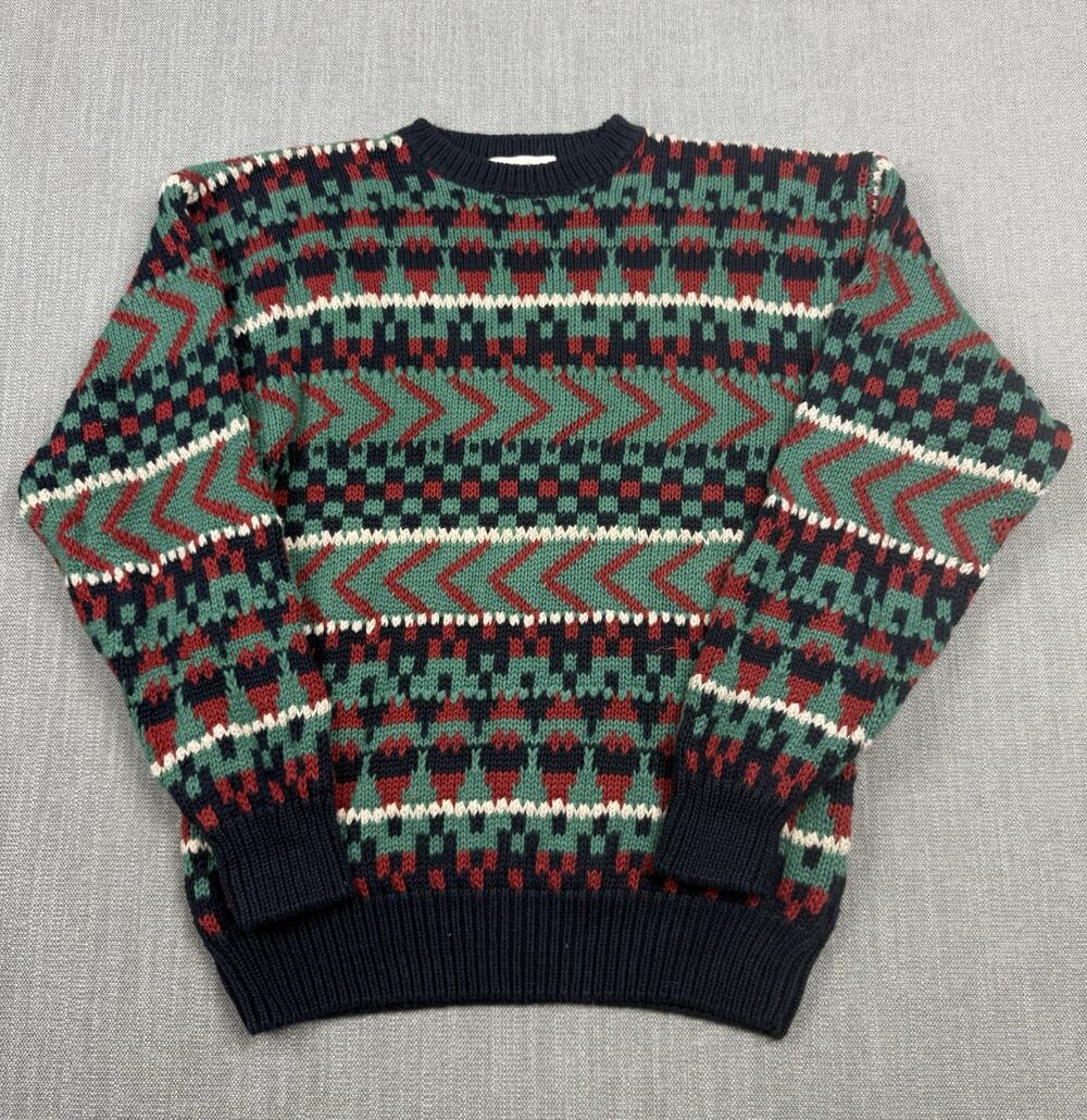 Vintage Cricket Fair Isle Sweater Men’s L Ramie Cotton Knit Hong Kong Crewneck